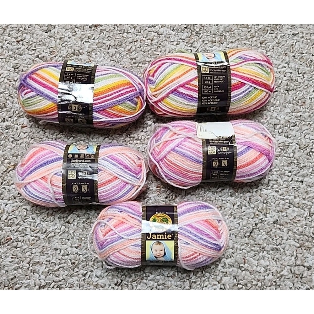Lot of 5 Lion Brand Jamie Acrylic Striped Turkey #3 Lightweight